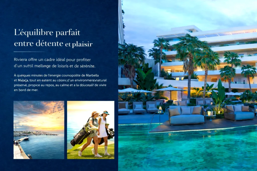 Espace détente au bord de la piscine dans la résidence Riviera