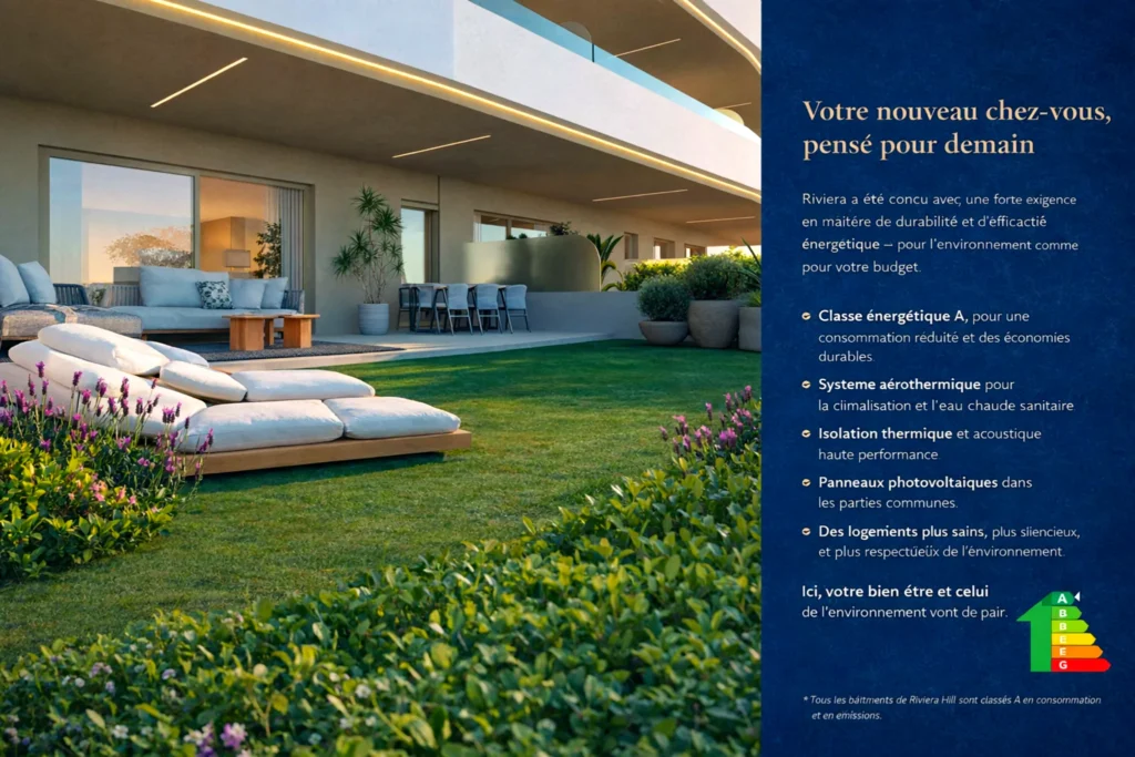 Jardin paysager et résidence Riviera avec haute performance énergétique